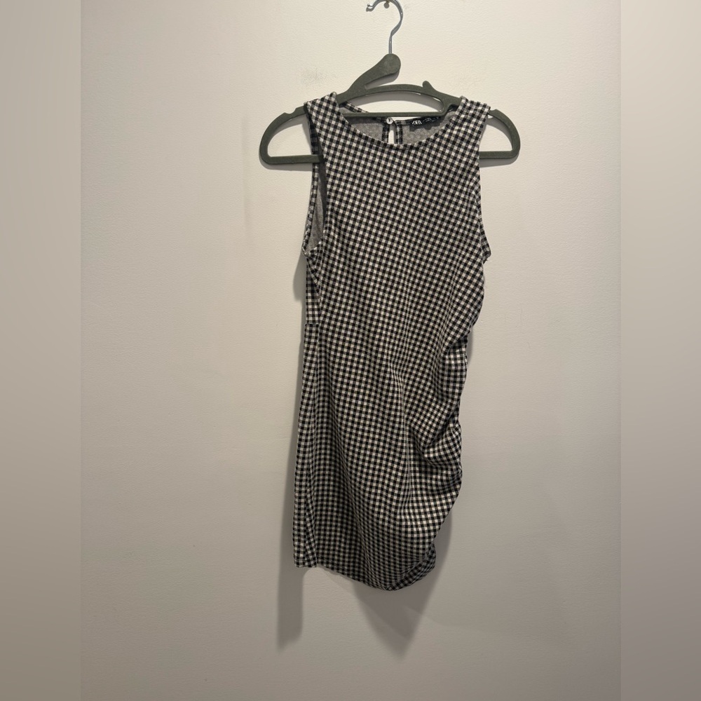 Zara Gingham Asymmetrical Ruched Bodycon Mini Dress